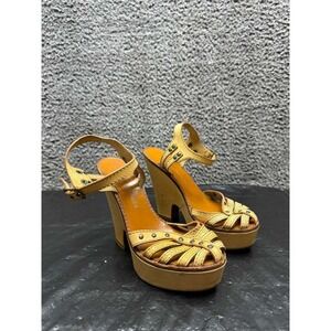 Vintage Marc Jacobs Studded Leather Ankle Strap Platform Sandals Beige Size 37